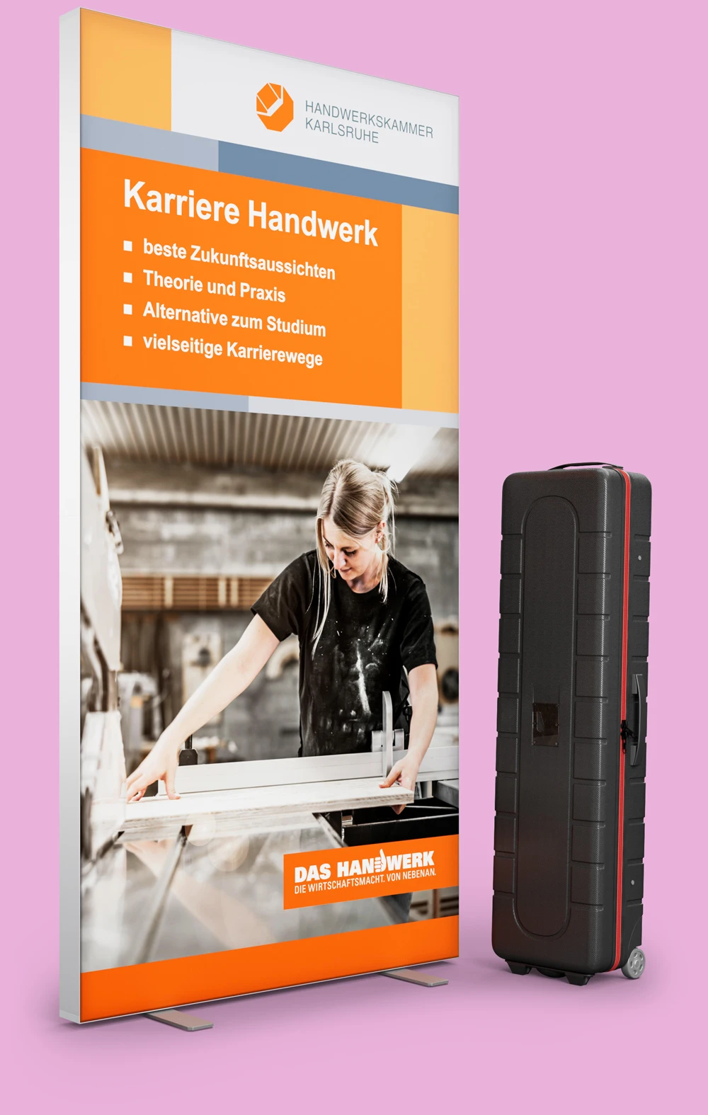 Leuchtrahmen LEDUP mit rollbarem Transportkoffer / Motiv Handwerkskammer