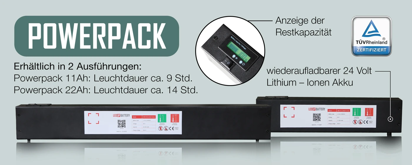 Lithium-Ionen Powerpack mit TÜV-Zertifizierung.