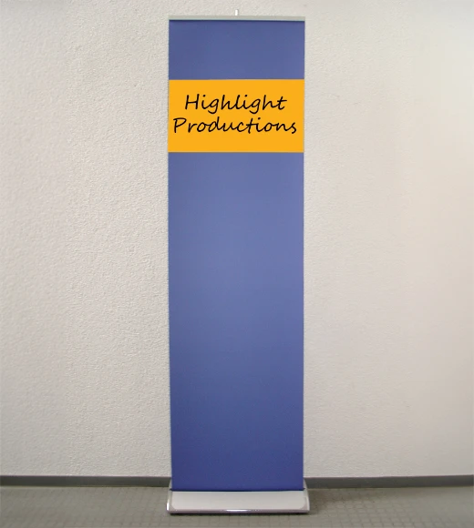 Blaues Banner mit Schriftzug 'Highlight Productions'.