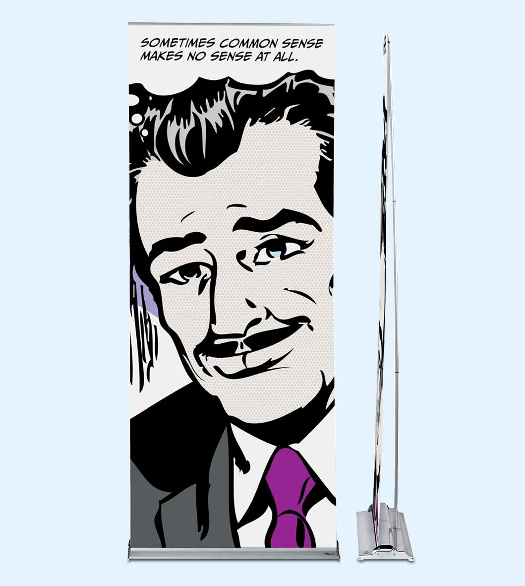 Comics-Mann, ironischer Spruch, Retro-Stil.