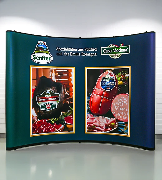 Werbung fĂ¼r italienische Fleischprodukte von Senfter und Casa Modena.