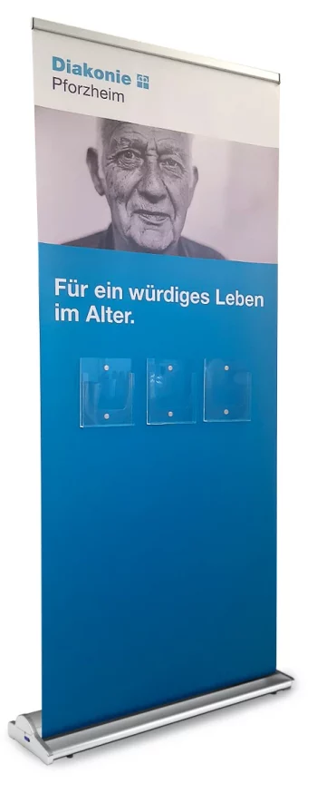 Rollup Supreme,Messesystem Rollup hochwertig,Roll Up ohne Klappfuss,Rollup edles Design,Rollup mit werkzeuglosem Grafikwechsel,Rollup Banner Grafik selbst wechseln