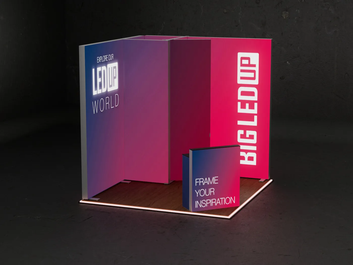 Big Ledup Messestand 3 x 3 m | Kabine | Counter Max