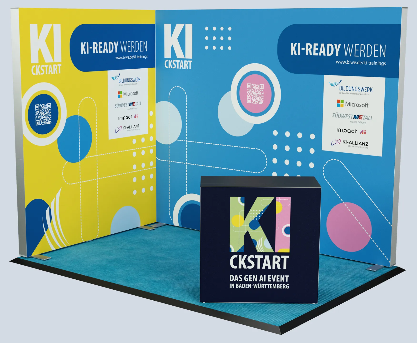 Messestand 3 x 2 m mit Big UP Messesystem und Counter One Theke