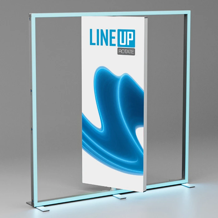 Moderner, beleuchteter Werbeaufsteller mit drehbarem Banner LINE UP ROTATE.