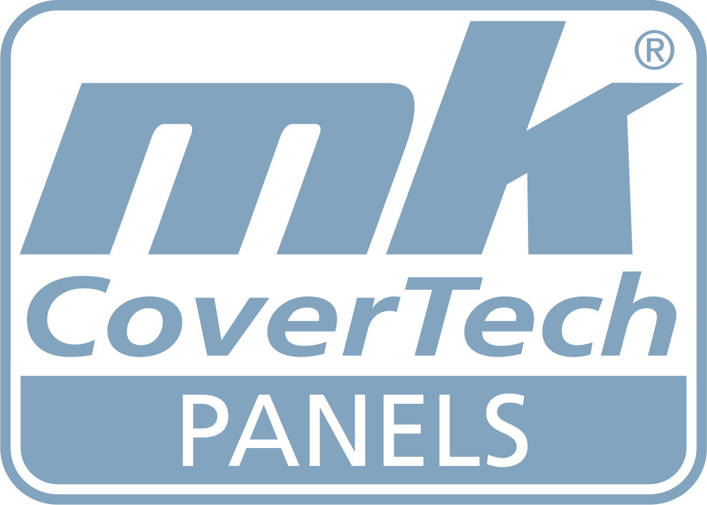 Blau-graues Logo der Marke mk CoverTech PANELS.