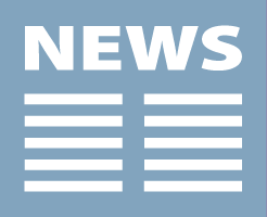 Blaues Icon mit dem Wort NEWS und stilisiertem Text.
